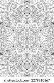 Decorative rounded mandala coloring book page illustration