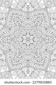 Decorative rounded mandala coloring book page illustration