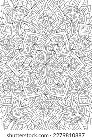 Decorative rounded mandala coloring book page illustration