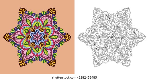Decorative abgerundete Mandala-Malbuchseite