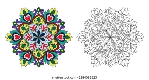 Ilustración de la página del libro de colores de mandala redondeada decorativa