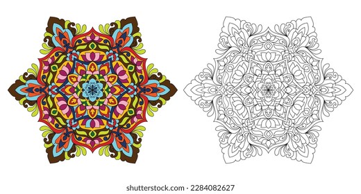Decorative rounded mandala coloring book page illustration