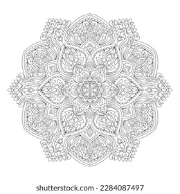 Ilustración de la página del libro de colores de mandala redondeada decorativa