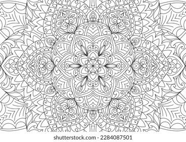 Decorative rounded mandala coloring book page illustration