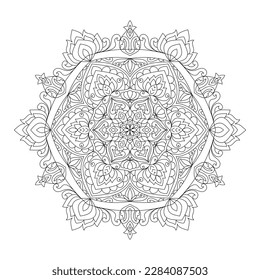 Decorative rounded mandala coloring book page illustration