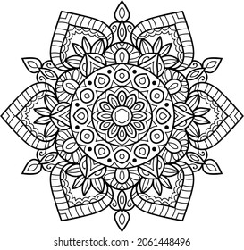 Decorative Rounded mandala zen tangle design colouring book pages for adults vector illustration 