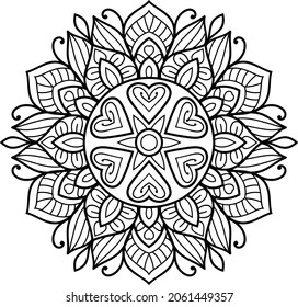 Decorative Rounded mandala zen tangle design colouring book pages for adults vector illustration 