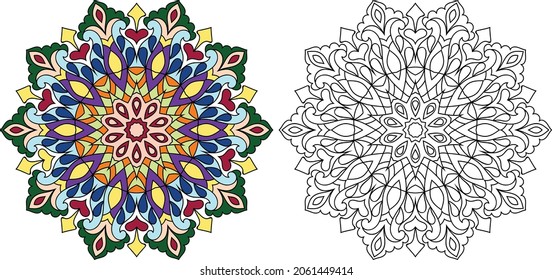 Decorative Rounded mandala zen tangle design colouring book pages for adults vector illustration 