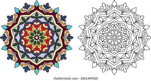 Decorativo Mandala redondeada zen diseño de color páginas de libros para adultos ilustración vectorial 