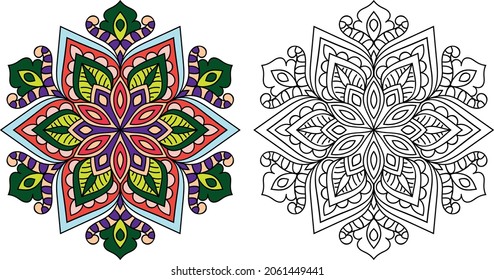 Decorative Rounded mandala zen tangle design colouring book pages for adults vector illustration 