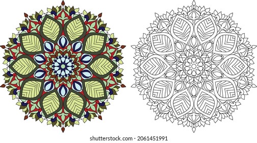 Decorative rounded mandala zen tangle design colouring book page for adults vector illustration template