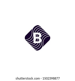 decorative rounded square geometric B logo letter design concept in dark purple color vector illustration
