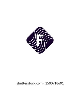 decorative rounded square geometric F logo letter design concept in dark purple color vector illustration