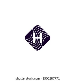 decorative rounded square geometric H logo letter design concept in dark purple color vector illustration
