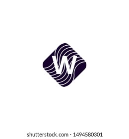 decorative rounded square geometric W logo letter design concept in dark purple color vector illustration