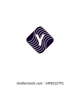 decorative rounded square geometric Y logo letter design concept in dark purple color vector illustration