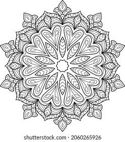 Decorativo Diseño enmarañado en forma de maraña redondeado manala páginas de libros de colores para adultos ilustración vectorial 