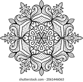 Decorativo Diseño enmarañado en forma de maraña redondeado manala páginas de libros de colores para adultos ilustración vectorial 