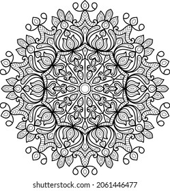 Decorativo Diseño enmarañado en forma de maraña redondeado manala páginas de libros de colores para adultos ilustración vectorial 