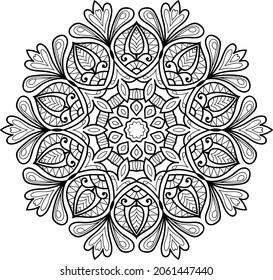 Decorativo Diseño enmarañado en forma de maraña redondeado manala páginas de libros de colores para adultos ilustración vectorial