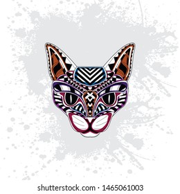 decorative rousing color of cat head from pattern