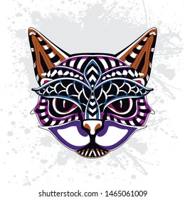 decorative rousing color of cat head from pattern