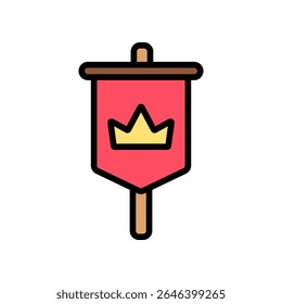 Decorative royal banner in colored outline with bold red color. Great for fantasy emblems, castle, and territorial map icons.