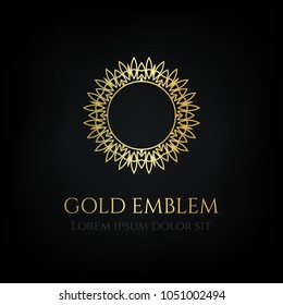 Decorative royal golden emblem. Ornamental vector round motif.