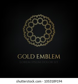 Decorative royal golden emblem. Ornamental vector round motif.