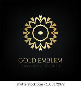 Decorative royal golden emblem. Ornamental vector round motif.