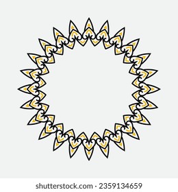 decorative royal round frame, black and yellow ornamental border Indian and Arabic style, abstract floral cycle ornament design, vector illustration