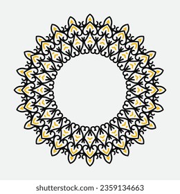 decorative royal round frame, black and yellow ornamental border Indian and Arabic style, abstract floral cycle ornament design, vector illustration
