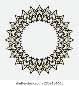 marco redondo decorativo real, borde ornamental negro y amarillo estilo indio y árabe, diseño de ornamento de ciclo floral abstracto, ilustración vectorial