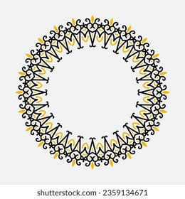 decorative royal round frame, black and yellow ornamental border Indian and Arabic style, abstract floral cycle ornament design, vector illustration