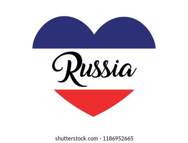 Decorative Russia Text on Heart Shape with the Colors of Russia Flag
