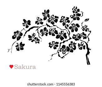Decorative sakura flowers, design elements. Can be used for cards, invitations, banners, posters, print design. Floral background in line art style