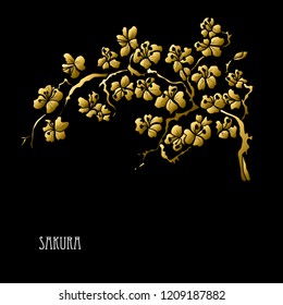 Decorative sakura  flowers, design elements. Can be used for cards, invitations, banners, posters, print design. Golden flowers