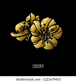 Decorative sakura flowers, design elements. Can be used for cards, invitations, banners, posters, print design. Golden flowers