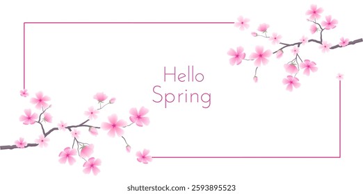 Decorative sakura frame. Botanical background perfect for greeting cards, banners, wedding invitations. Editable vector illustration 