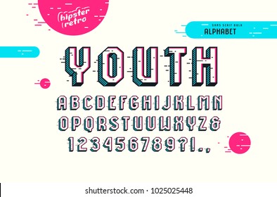 Decorative sans serif bulk font in the pop art style. Letters and numbers for logo and title design. Color print on white background