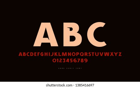 Decorative sans serif font in classic style. Bold face. Letters and numbers for logo and label design. Color print on black background