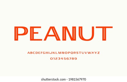 Decorative sans serif font with inner contour. Letters and numbers for logo and label design. Isolated on white background