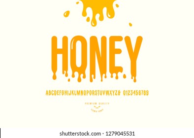 
Decorative sans serif font. Letters and numbers for honey logo and label design