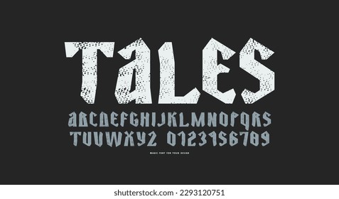 Decorative sans serif font in retro style. Letters and numbers with rough texture for logo and emblem design