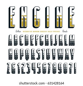 Decorative sanserif bulk font in biker style. Graphic design for titles and logos. Isolated on white background