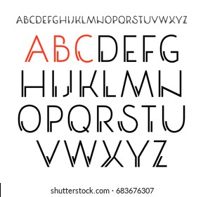 Decorative sanserif font. Design for titles. Isolated on white background