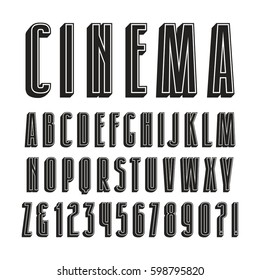 Decorative sanserif font with effect of volume. Design for titles and logos. Black print on white background