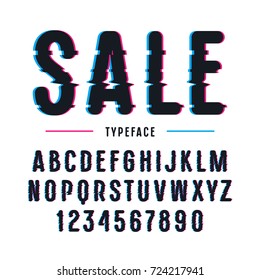 Decorative sanserif font with rounded corners. Letters and numbers with glitch distortion effect