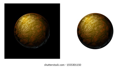 decorative satellite or planet of the solar system, Venus or Mercury, vector illustration isolated on white and black background in hand drawn or clip art style