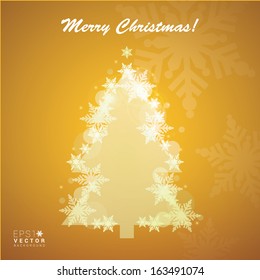 Decorative scalable christmas tree vector built of snow flakes with minimal background for web sites, brochures and holiday greetings - yellow edition